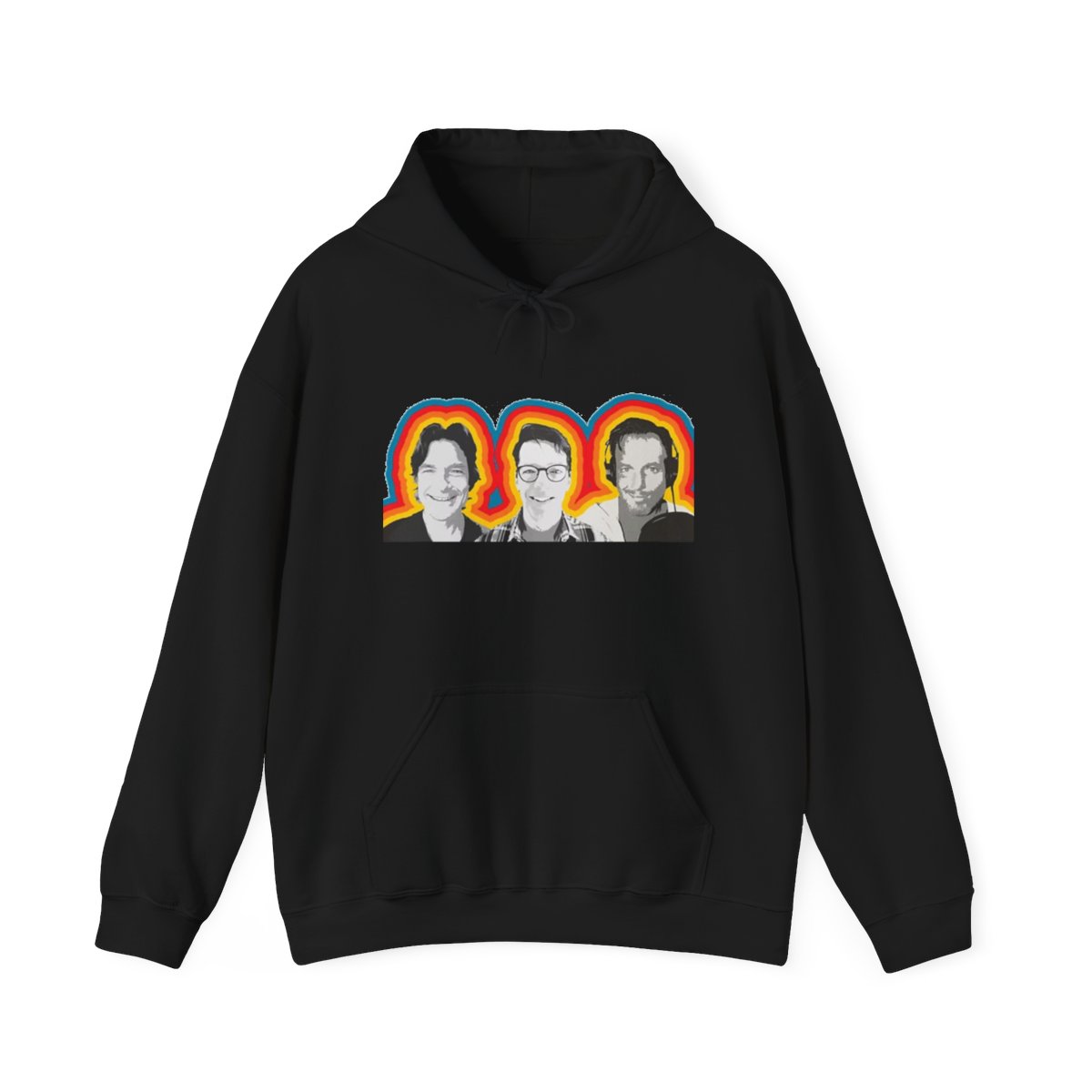 Retro Rainbow Trio Hoodie | Portrait Band Faces Sweatshirt SmartLess - alternate angle 3, merchandise