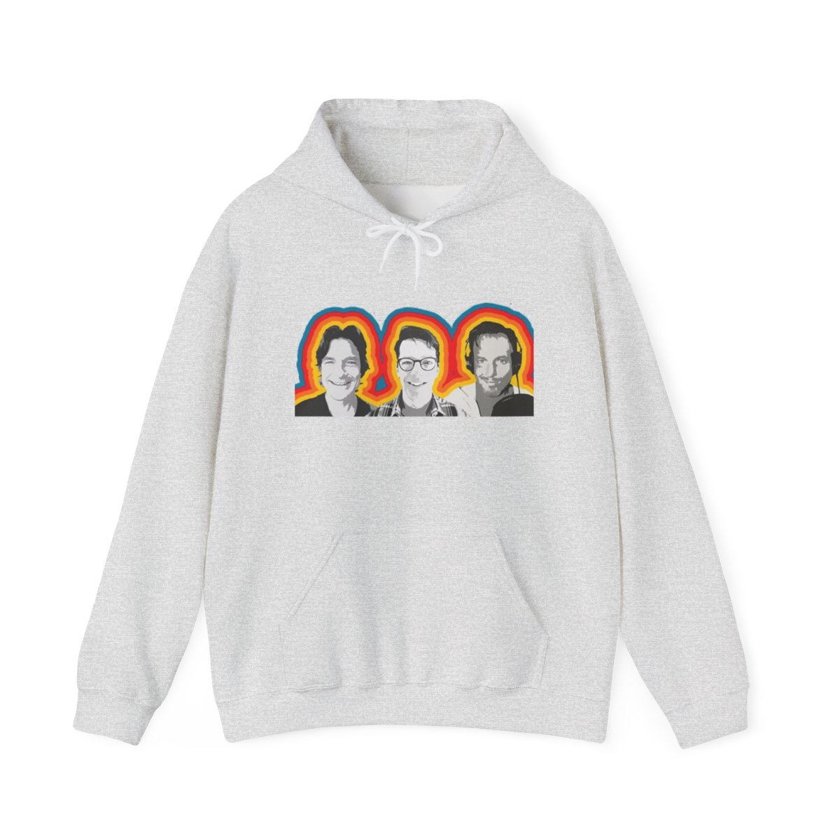 Retro Rainbow Trio Hoodie | Portrait Band Faces Sweatshirt SmartLess - alternate angle 2, merchandise