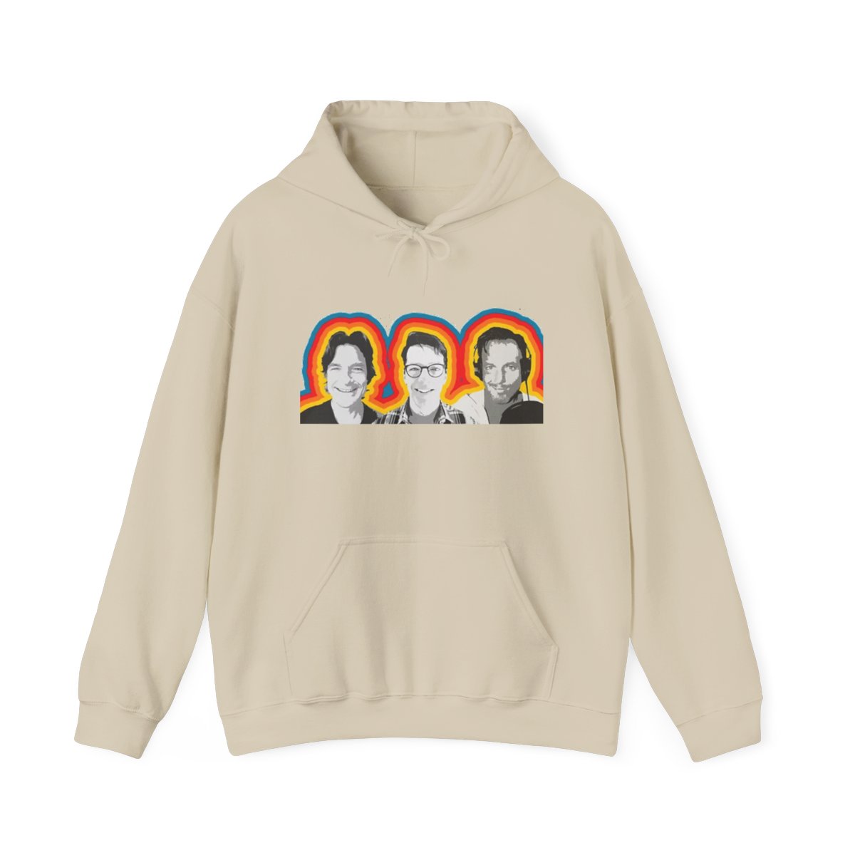 Retro Rainbow Trio Hoodie | Portrait Band Faces Sweatshirt SmartLess - alternate angle 4, merchandise