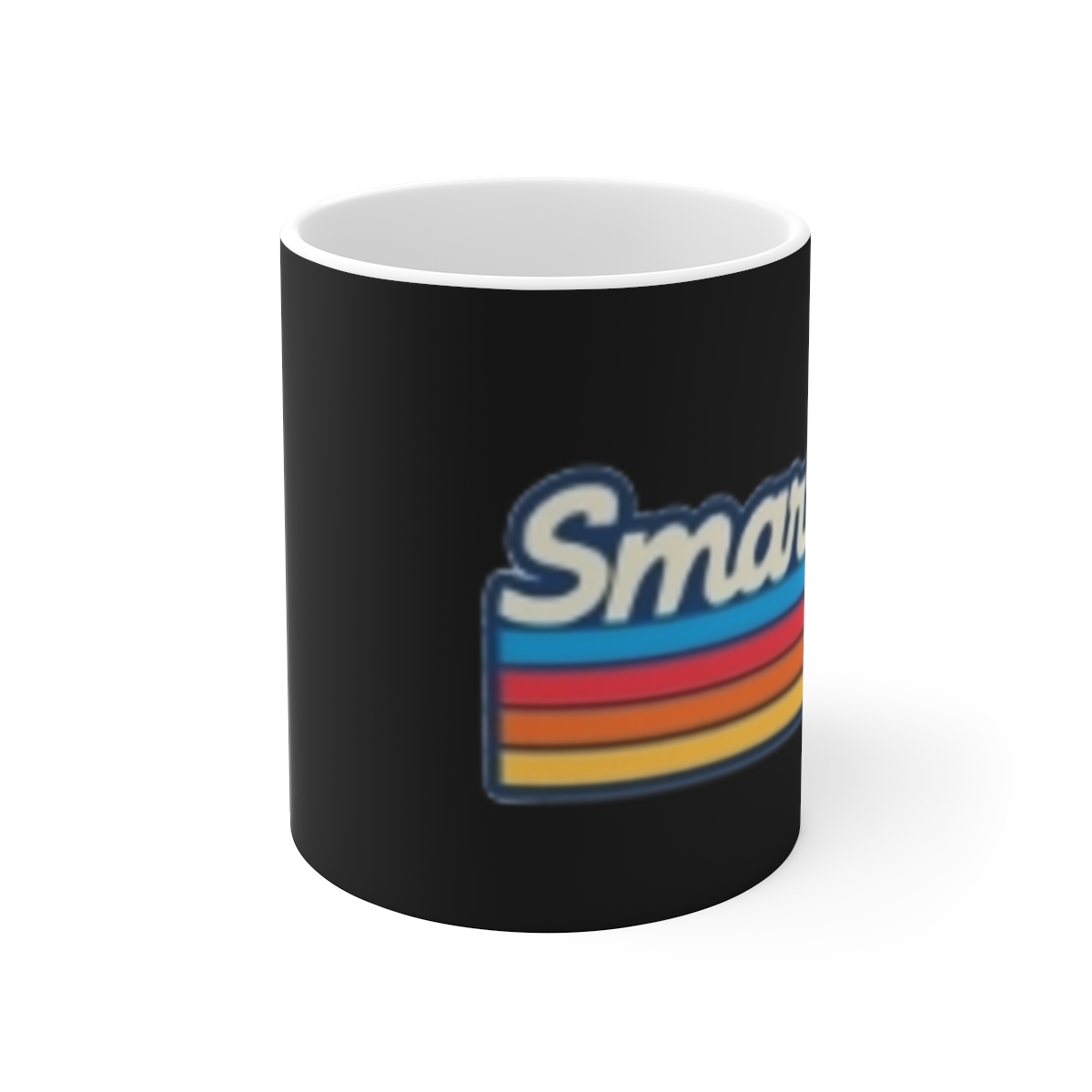 Smarter Retro Rainbow Stripes Mug | Vintage Script Coffee Cup SmartLess - alternate angle 1, merchandise