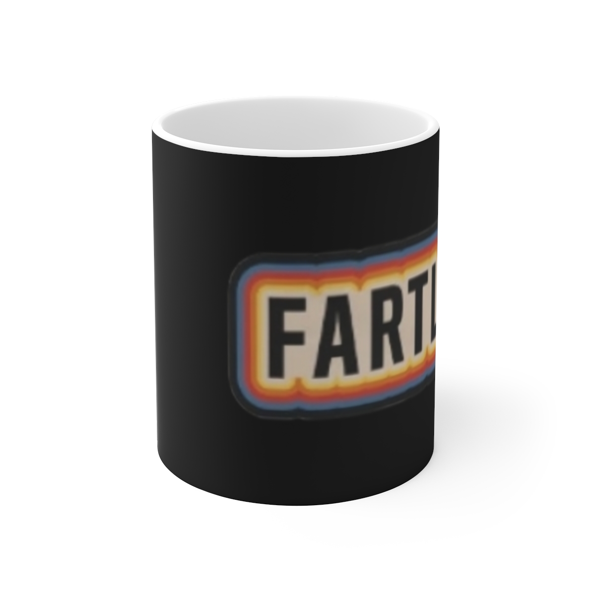 Farted Vintage Rainbow Text Mug | Funny Retro Typography Coffee Cup SmartLess - alternate angle 1, merchandise